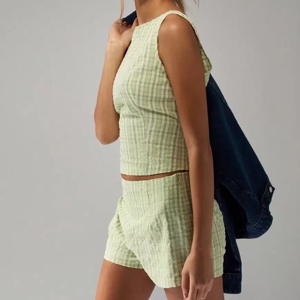 Missguided Green Plaid Scoop Back Sleeveless Crop Tank Top M MFR ID 2762506